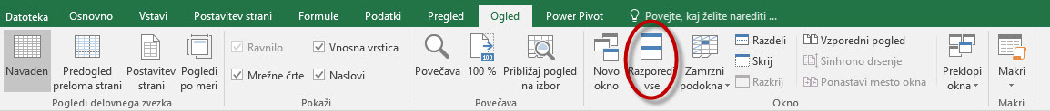 Excel razporedi vse