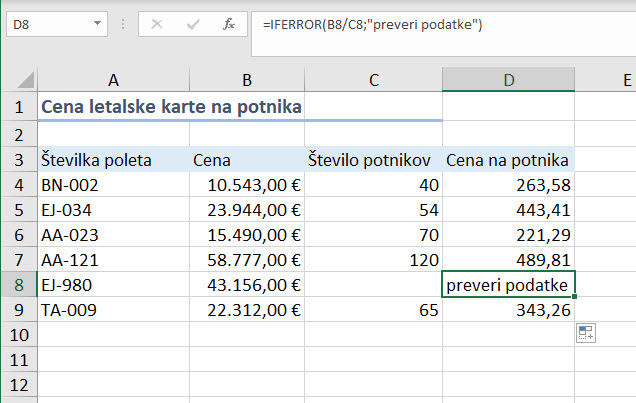 Iferror kako uporabiti funkcijo