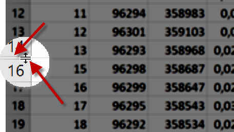 Razkrij stolpce Excel