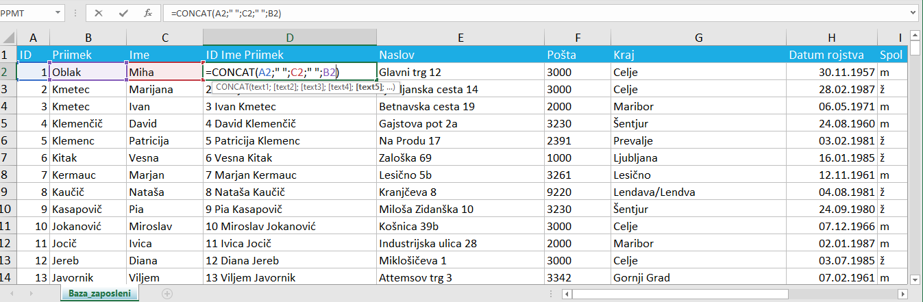 TEXTJOIN funkcija
