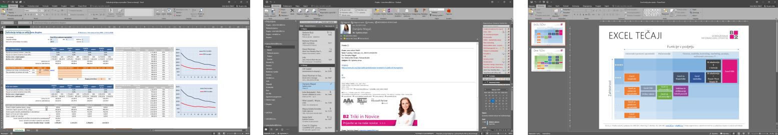 Excel, Outlook in PowerPoint