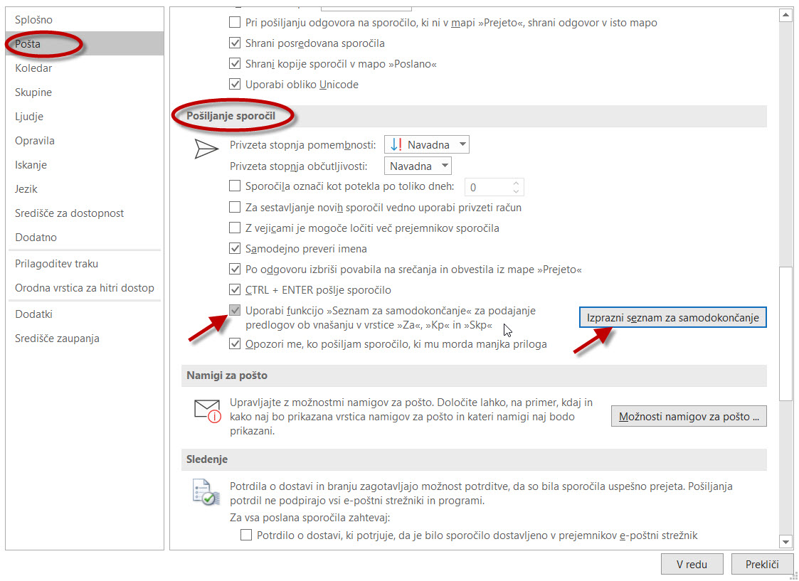 Outlook preprečimo neželeno pošiljanje pošte