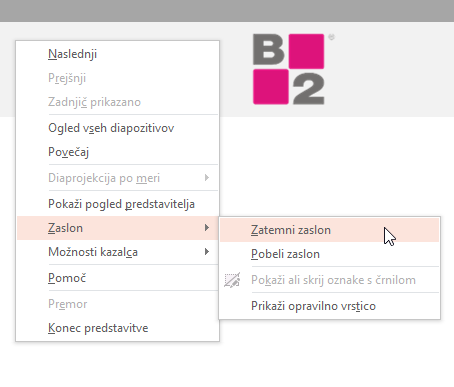 PowerPoint zatemnitev