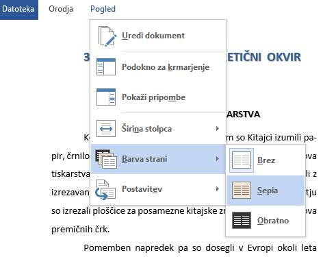 Word način za branje barva strani