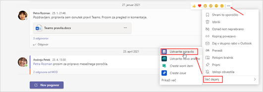 pogovor spremenimo v opravilo v Teamsu