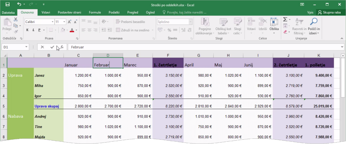 Excel osnovni - seznami