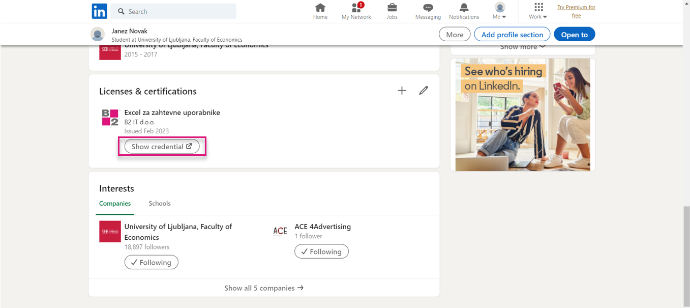 Linkedin izgled certifikata