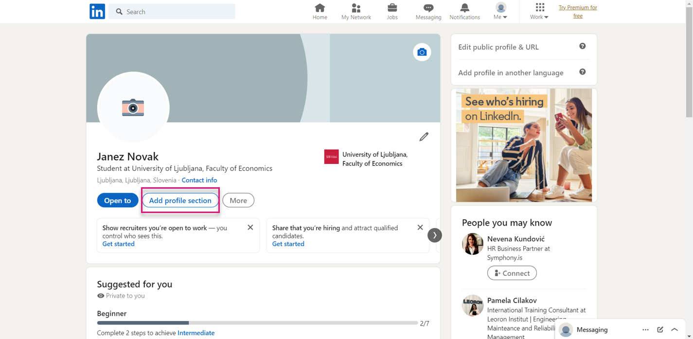 Linkedin obrazec za dodajanje certifikata