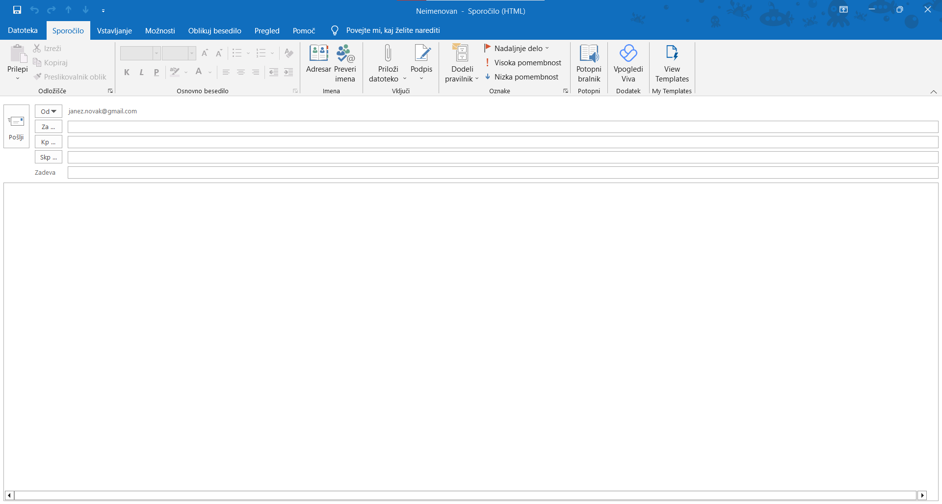 Outlook bližnjica za novo sporočilo