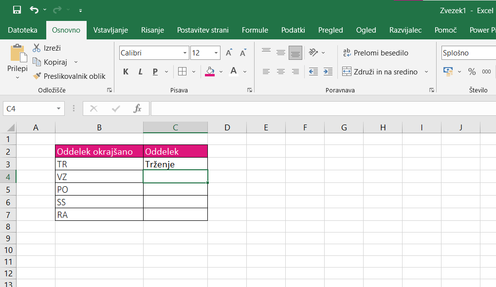 Funkcija SWITCH v Excelu