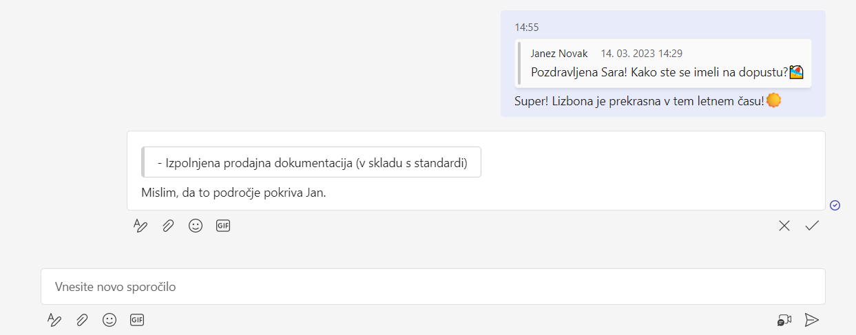 Teams urejanje odgovora