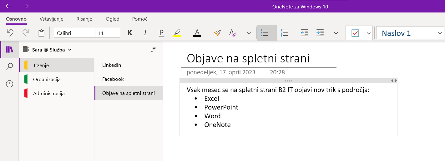 OneNote zapiski