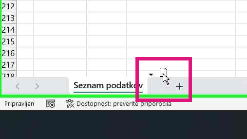 Excel premikanje lista