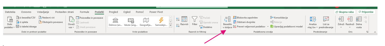 Razdružimo besedilo v več stolpcev v Excelu