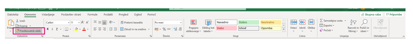 Excel preslikovalnik oblik