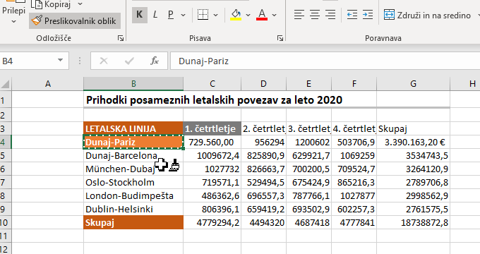 Preslikovalnik oblik Excel