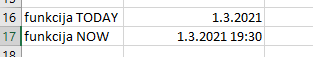 Excel datum in ura NOW