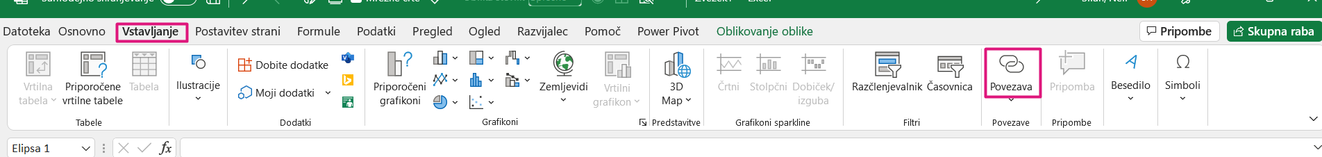 Excel in hiperpovezava