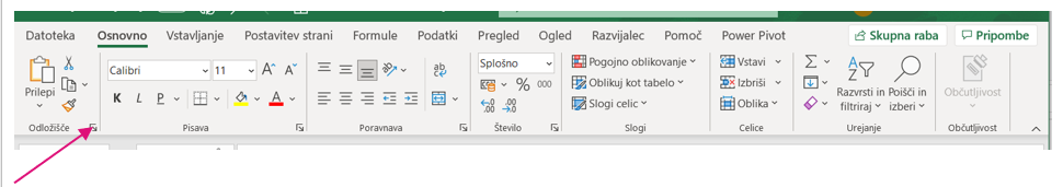 Excel odložišče