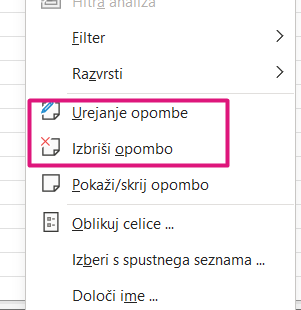 Excel opombe