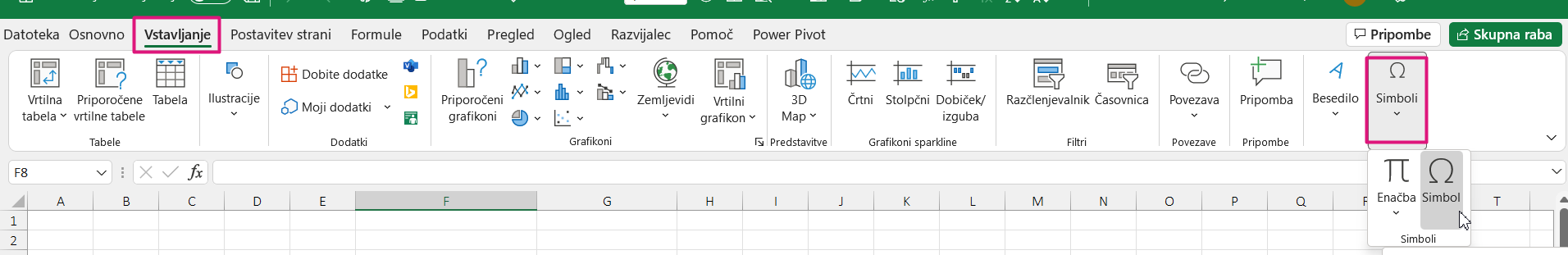 Excel simboli
